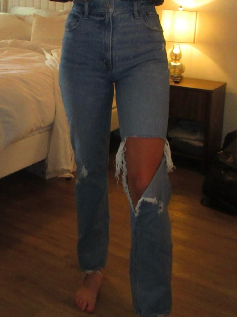 Abercrombie & Fitch Distressed Straight Leg Jeans - Blue